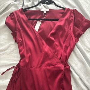 Baltic born burgundy satin wrap dress